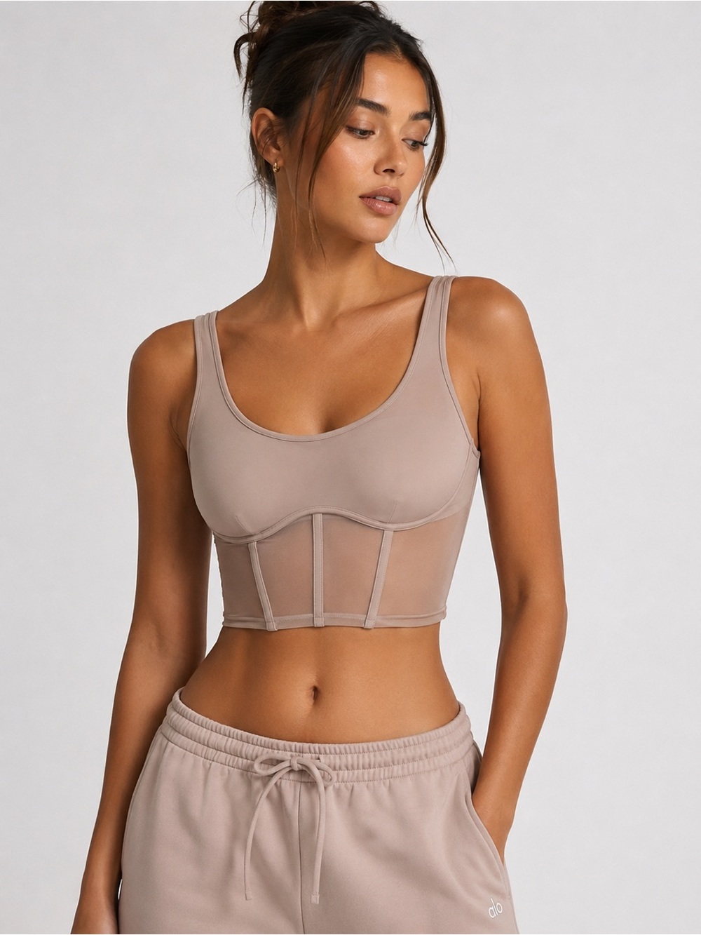 ALO Yoga Sheer Longline Bralette in lavender/Taupe